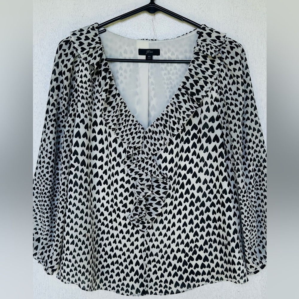 J. Crew Black and White Heart Blouse